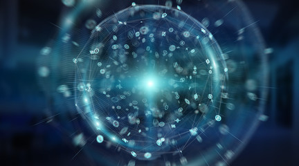 Connections system sphere and datas exchanges 3D rendering