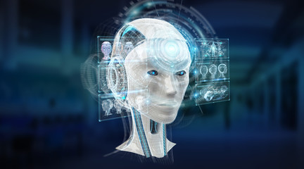 Digital artificial intelligence cyborg interface 3D rendering