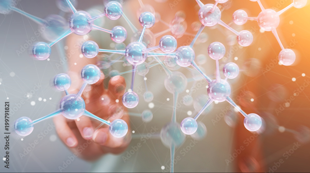 Aufkleber businesswoman using modern molecule structure 3d rendering