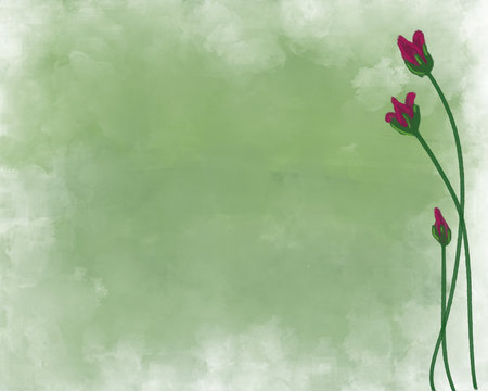 Watercolor Hand Painted Flowers on Green Background