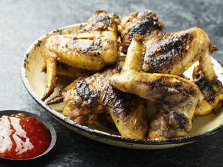 plate of barbecue chicken wing