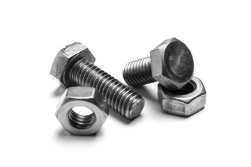 bolts and nuts isolated on white - obrazy, fototapety, plakaty