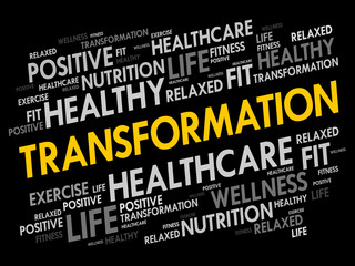 TRANSFORMATION word cloud, fitness, sport, health concept