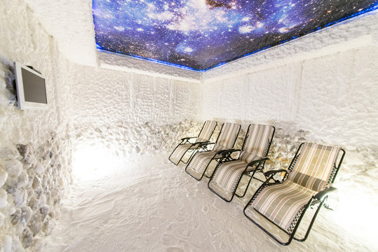 Salt room. Halotherapy for treatment of respiratory diseases.