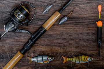 Background or background of fishing tackle.