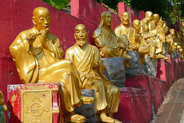 Golden Buddha statues at Ten Thousand Buddhas Monastery in the New Territories, Hong Kong, China