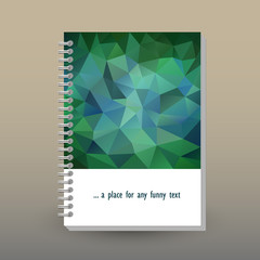 vector cover of diary or notebook with ring spiral binder - format A5 - layout brochure concept - blue and green colored - polygonal triangle pattern
