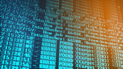 Mining Cryptocurrency process program on display PC. Using Software. Share Found.