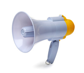 Electronic megaphone on white background