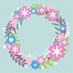 Colorful Floral Greeting card. International Happy Mothers Day with Bunch of Spring Flowers. Womens Day. Holiday background. Beautiful bouquet. Trendy Design Template.