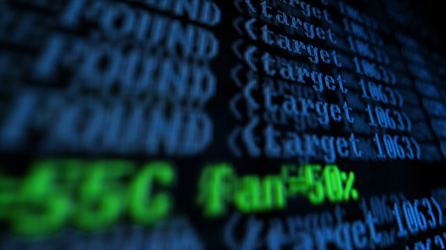 Mining Cryptocurrency process program on display PC. Using Software. Share Found.