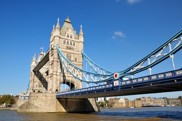 Fototapeta na wymiar Tower Bridge in London, UK. Sunny day, blue sky.