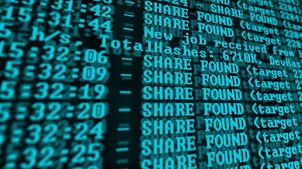 Mining Cryptocurrency process program on display PC. Using Software. Share Found.