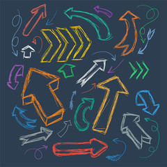 Collection of scribble arrows hand-drawn on a dark background.
