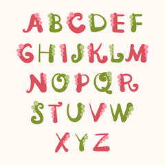 Hand drawn cartoon font with decorative elements on a light background.