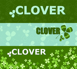 Fototapeta na wymiar Set of horizontal banners with green clover and place for your text.