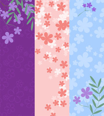 Fototapeta na wymiar Set of vertical banners with flowers and place for your text.
