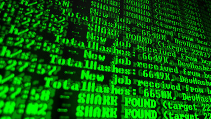 Mining Cryptocurrency process program on display PC. Using Software. Share Found.