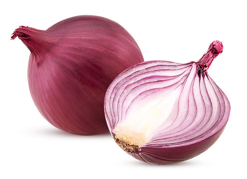 Red whole onion and one cut in half