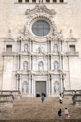 Obraz premium Main facade of the Cathedral in Girona. Roman Catholic church and place of shooting 6th season of Game of thrones located in Girona, Catalonia, Spain.