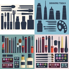 Collection of womens cosmetics for your design. Silhouette.