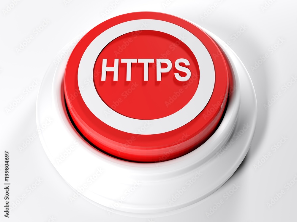 Poster https red circular push button - 3d rendering