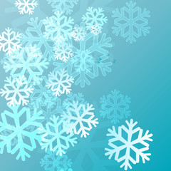 blue background with snowflakes in a cold winter. A card for Christmas or a holiday.