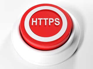 HTTPS red circular push button - 3D rendering