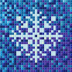 Blue snowflake with a mosaic effect. Greeting card.