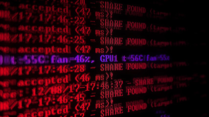 Mining Cryptocurrency process program on display PC. Using Software. Share Found.