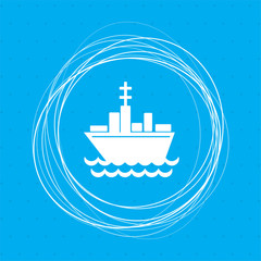 Obraz premium Ship boat icon on a blue background with abstract circles around and place for your text.
