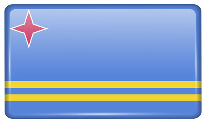 Flags Aruba in the form of a magnet on refrigerator with reflections light.