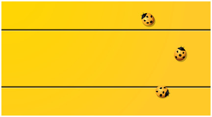 Fototapeta premium Yellow tone background with ladybugs on yellow wooden board , vector , illustration