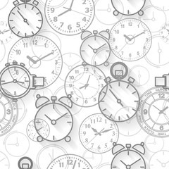 Seamless pattern composed of images hours. Vector illustration.