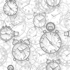 Seamless pattern composed of images hours. Vector illustration.