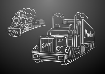Transport carrying cargo .Train, truck , vector