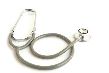 Gray stethoscope isolated on white background.