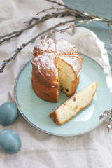 Easter still life with blue eggs