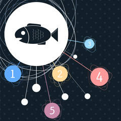 Fish icon with the background to the point and infographic style.