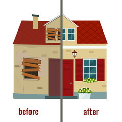 House before and after repair vector illustration. Flat design. - 199807065