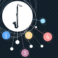 Saxophone icon with the background to the point and infographic style.