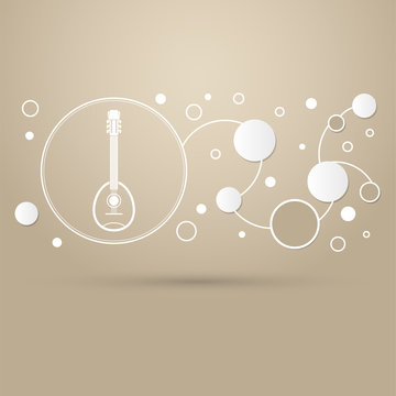 Guitar, music instrument icon on a brown background with elegant style and modern design infographic.