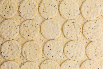 background of sea salt rice cracker with chia seeds