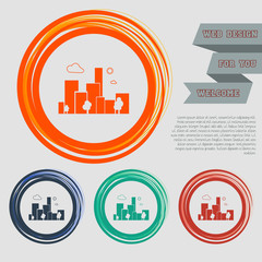 City Icon on the red, blue, green, orange buttons for your website and design with space text.