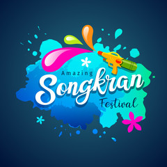 Vector Songkran festival of thailand holiday water splash on blue background, illustration
