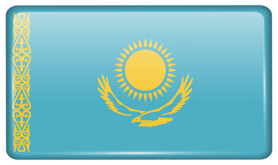 Flags Kazakhstan in the form of a magnet on refrigerator with reflections light.