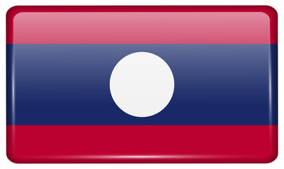 Flags Laos in the form of a magnet on refrigerator with reflections light.