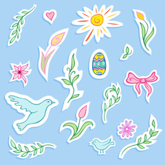 Easter icons collection. Stickers effect with shadows.