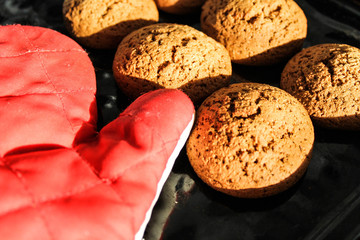 Cookies on a baking sheet in the oven