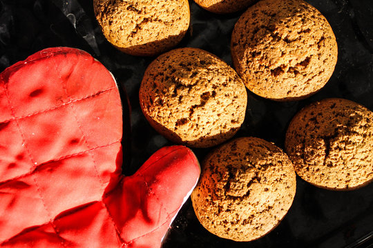 Cookies on a baking sheet in the oven